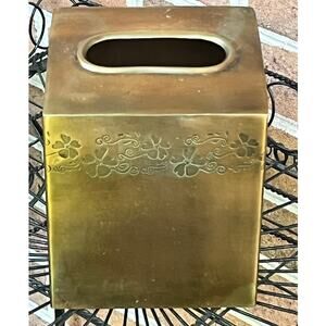 Vintage Brass Tissue Box Cover / Holder Etched w/Flowers